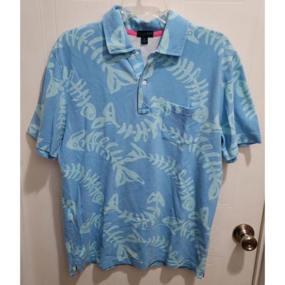 Lilly Pulitzer Mens Med Via Palm Beach Polo‎ Pima Cotton Fish Skeleton All Over